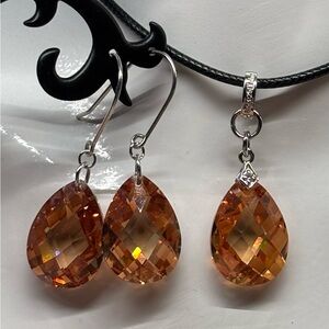 Champagne Bella Luce CZ Tear Drop Earrings & Pendant Sterling Silver